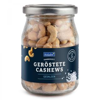 Geröstete Cashews mit Salz im Pfandglas