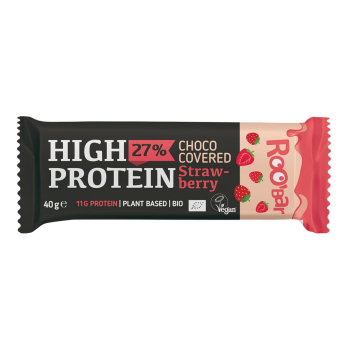 Proteinriegel Erdbeer-Riegel von Roobar mit rosa Glasur 40g